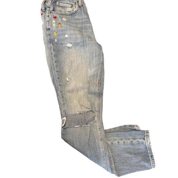 WE THE FREE JEANS Straight Leg, Distressed, Embroidered Sz 27 - Picture 5 of 10